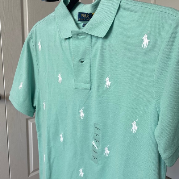 MEN’S Polo Pastel Green All Over Pony Polo - Picture 2 of 3